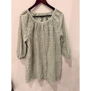 Faherty Organic Cotton Eyelet Tunic Dress Sage Green Medium Boho